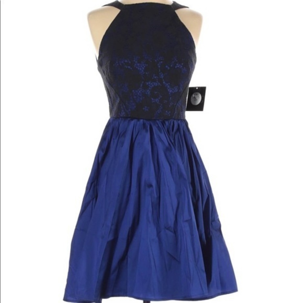Eva Franco Purple Casual Dress Size 4 Black Lace
